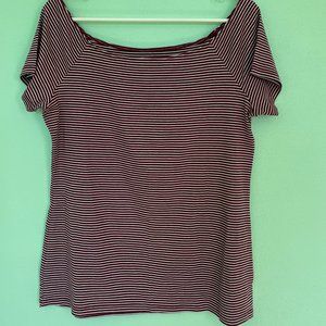 Old Navy Maroon Striped Off Shoulder Tee